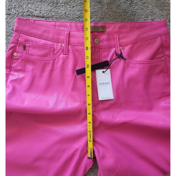Judy Blue women's hot pink high rise tummy control faux leather pants size 15/32 - Picture 9 of 12